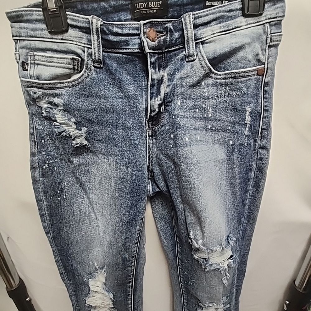 Judy Blue Boyfriend Fit Jeans - Ripped Ultra Distressed Stretchy Size 7/28 - Picture 8 of 15